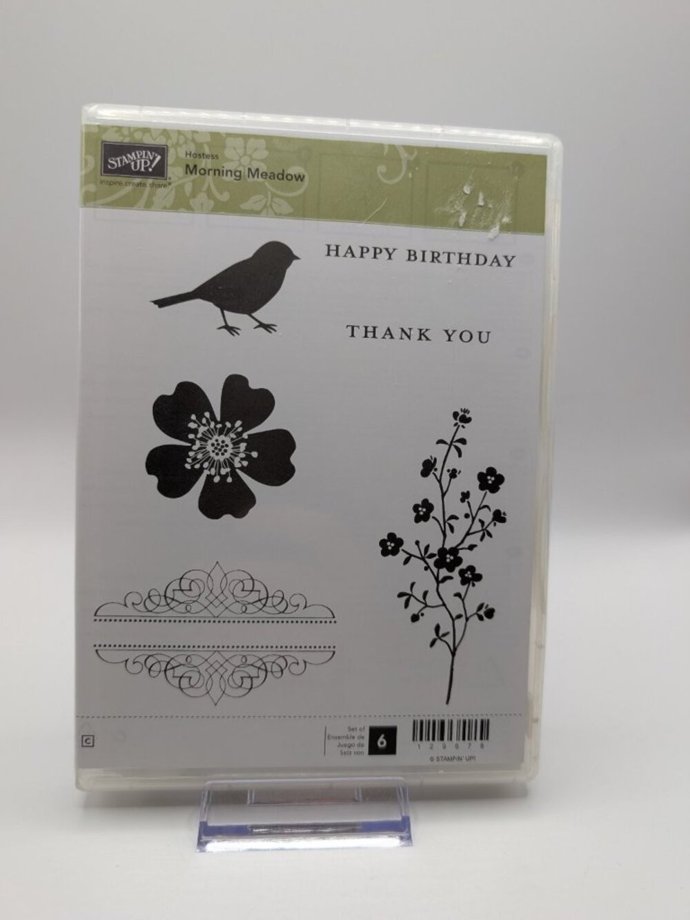 Stampin' Up! "Morning Meadow" Cling Stamp Set Floral Bird Sentiment